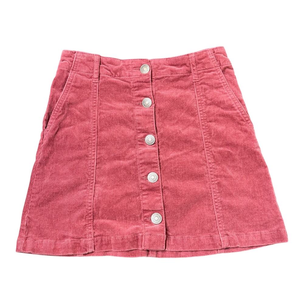 Forever 21 LA Corduroy Maroon Women Skirt Button Front Small Y2K Style Mini